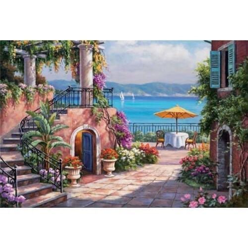 100% Hand-painted Mediterranean Canvas Art for Living Room Sea Landscape Oil Painting Home Decoration No Frame
