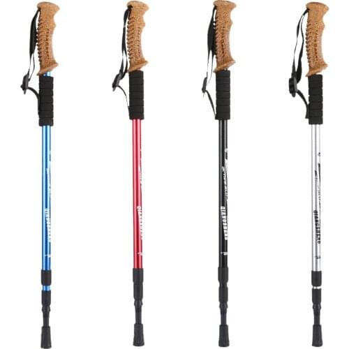 2pcs 3-Section Camping Trekking Poles Adjustable Telescopic Aluminum Alloy Walking Sticks Cork Stick For Campng Hiking Equipment