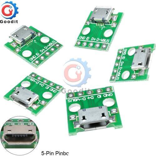 5pcs MICRO USB To DIP Adapter 5pin Female Connector B Type PCB Converter Breadboard USB-01 Switch Board SMT Mother Seat