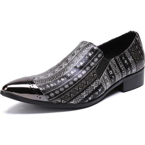 Ch.kwok Plus size men fashion dress shoes new Black shoes with metal tie flower Fashion party and wedding men loafers