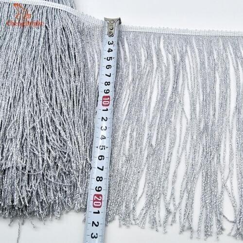 CHENGBRIGHT 10Yards 20cm Wide Silver Lace Fringe Trim Tassel Fringe Trimming For Latin Dress Stage Clothes Accessories Lace