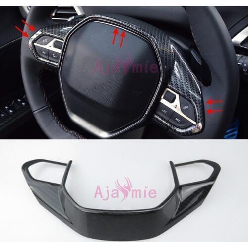 For Peugeot 3008 2017 2018 Interior Carbon Fiber Color Steering Wheel Cover Protector Panel Trim Chrome Car Styling Accessories