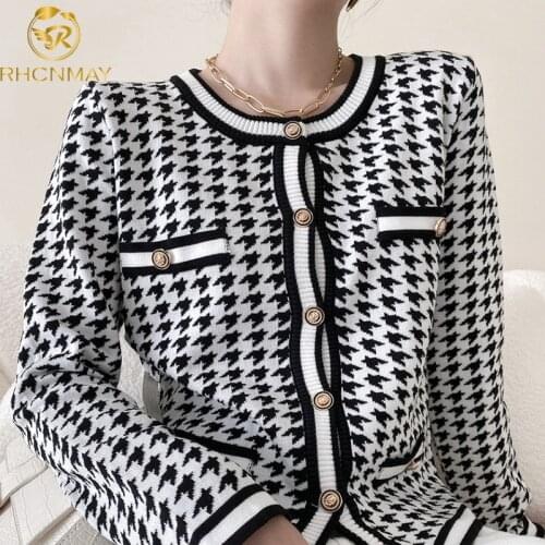 New Plaid Cardigan Women Korean Chic O-neck Single Breasted Design Sweater Autumn New Temperament High-end Knit Cardigans