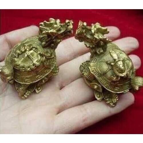 Chinas rare bronze statue carving delicate a pair of old dragon turtle bronze factory outlets