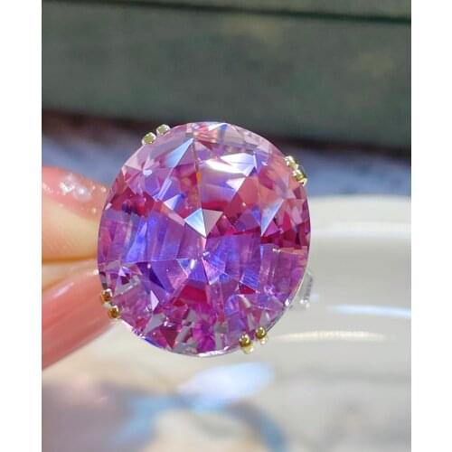 LR Kunzite Ring Fine Jewelry Solid 18K Gold Nature Clean 24ct Kunzite Gemstone Diamond Female Rings for women Fine Ring