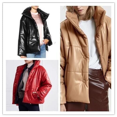 High Imitation Leather Women Fashion Pu Leather Coats Elegant Solid Cotton Jackets Female Ladies Keep Warm Solid Color 2020