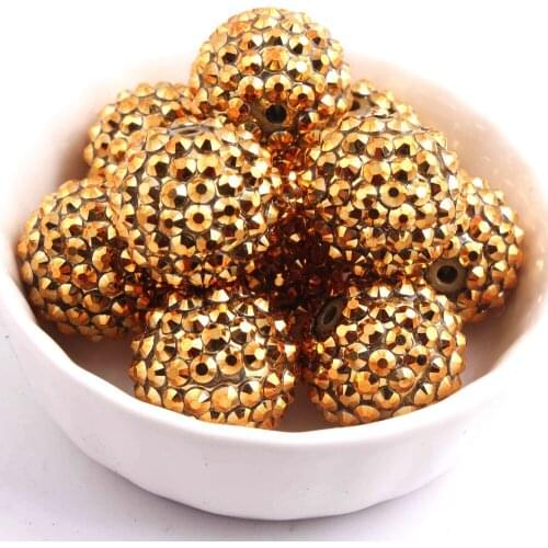 Kwoi vita Fashion 20mm 100pcs/lot new gold color chunky resin rhinestone beads,wholesale resin rhinestone ball beads
