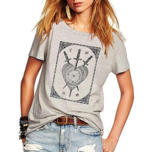 Summer women t shirt short sleeve sword tarot circle print Top Tees Camisa Lady t shirt Femme Harajuku tshirts women