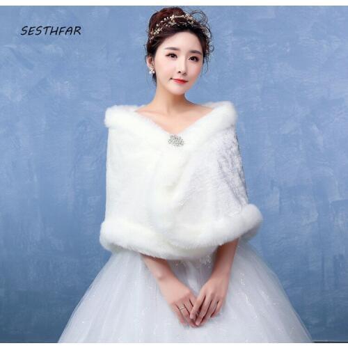 Fashion Women Fur Shrug Jacket Handmade Faux Fur Wrap Warm Large Shawl Winter Wedding Cover Up Stole Bridal Accessories PJ017