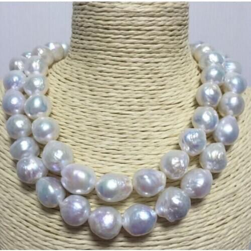 Fashion jewelry Free Shipping single strand high luster 14-15mm baroque south sea white pearl necklace 38" 14K Gold Clasp