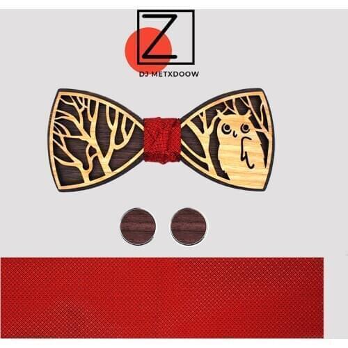Fashion Red Wooden Bow Tie Solid Handmade Wood Bowtie Suit Mens Patchwork Owl Wedding Shirt Gravate Neck Ties Accessories