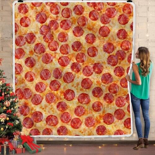 Funny Food Pepperoni Pizza 3D Printed Soft Throw Plush Sherpa Fleece Blanket