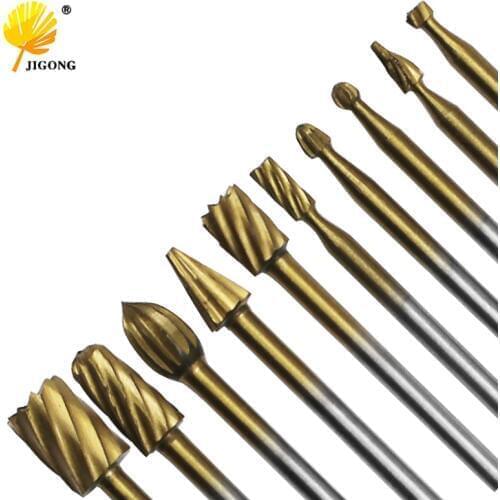 10pcs Set HSS Titanium Routing Rotary Milling Rotary File Cutter Wood Carving Carved Knife Cutter Tools Accessories