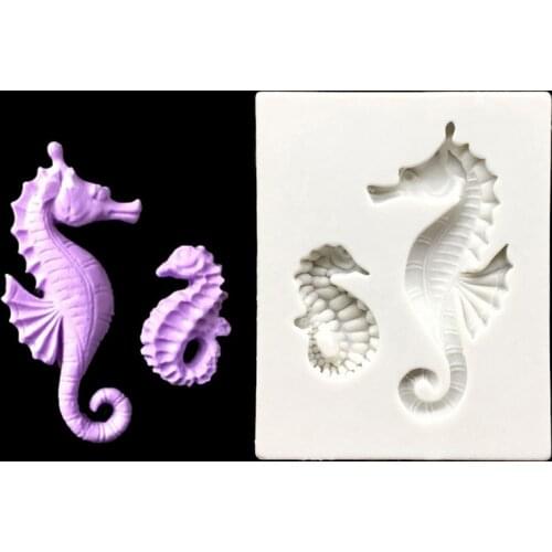 Wholesale 10 Pcs/lot 2 Seahorses 100% Platinum Silicone Sugarcraft Mould, Fondant Cake Decorating Tools Bakeware