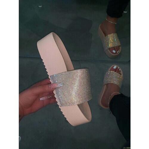 Factory Wholesale Explosion New Candy-colored Flash Diamond Thick Slip Slippers Comfortable Wild Sandals