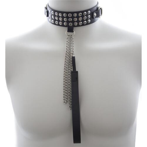PU Leather Neck Collars with Metal Chain Fetish S&M Slave Harness BDSM Bondage Restraints Sex Products for Couples in Sex Game