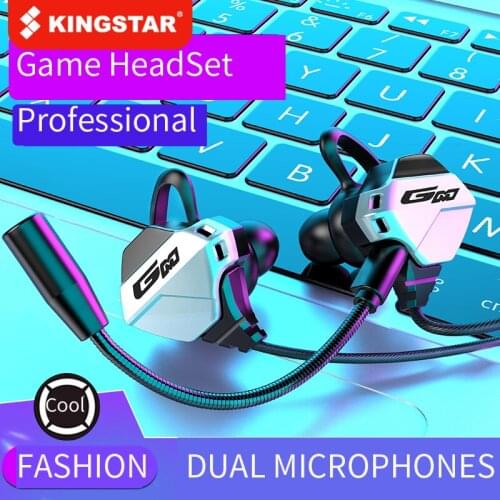 KINGSTAR Professional Stereo Surround Gaming Earphone With Dual Mic 3.5mm Wired in-Ear Headset for Cellphone PC Laptop