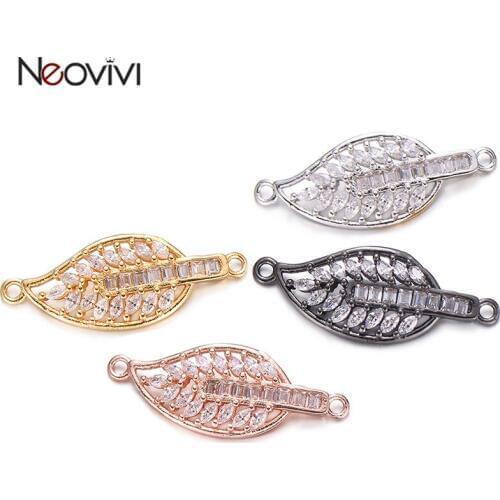 Neovivi Clear CZ Leaves Charm Women Handmade DIY Cubic Zirconia Charms for Jewelry Making Bracelets Necklaces Findings Wholesale