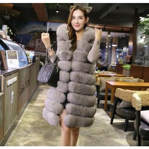 Faux Fur Coat Winter Women 2021 Fashion Casual Warm Slim Sleeveless Long Faux Fox Fur Vest Winter Pockets Jacket Women Y23