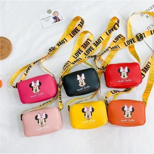 New Pu Minnie Mouse Cartoon Girl Boy Messenger Bag Cute Fashion Handbag Coin Bag Colored Shoulder Straps Non-slip and Durable