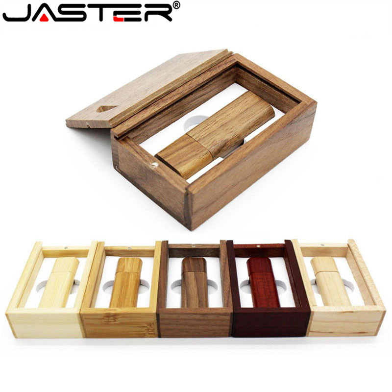 JASTER Wooden USB + box USB flash drive pen driver pendrive 4GB 16GB 32GB 64GB memory card USB creativo personal LOGO wholesale