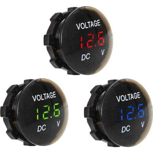 DC 12V/24V LED Digital Display Voltmeter Round Panel Waterproof Voltage Meter Gauge Tester for Car Motorcycle Truck RV ATV