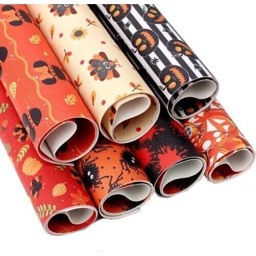 Xugar 22*30cm Halloween Synthetic Leather Fabric Sheets For Crafts Printed Faux Leather DIY Bows Earrings Scrapbooking Supplies