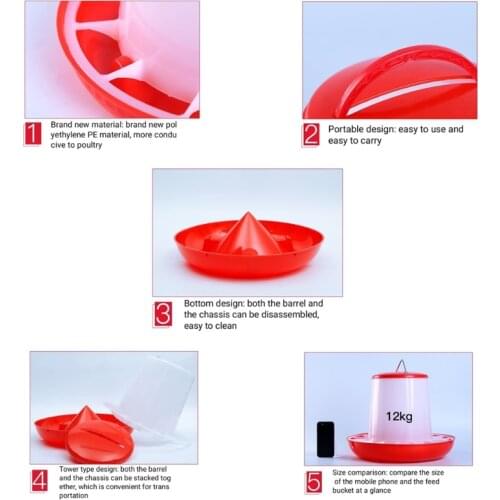 Y8AB Plastic Chicken Feeder Durable Automatic Poultry Food Dispenser with Handle 3 Sizes Hanging for Goose Duck Chick Farm