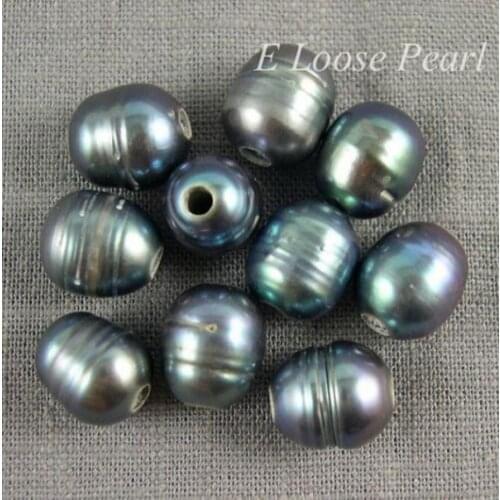 Jewelry Free Shipping wholesale Freshwater Pearl Malachite green Rice Shape 2.5 Large Hole Pearl 10-10.5mm 10Pcs
