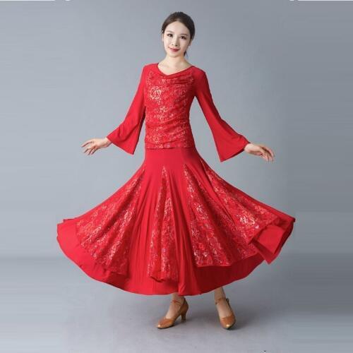 Lady Ballroom Dancing Suit Female Modern Dance Dress Girls National Ballroom Dancing Dress Long Sleeve Jacket Dance Blouse D0828