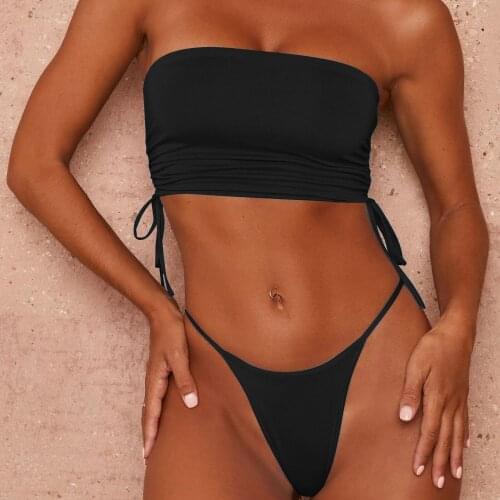 Women Sexy Strapless Tube Top Underwear Swimsuit Classic Hollow Navel Exposed Two-Piece Split Swimsuit With Chest Pad Beachwear