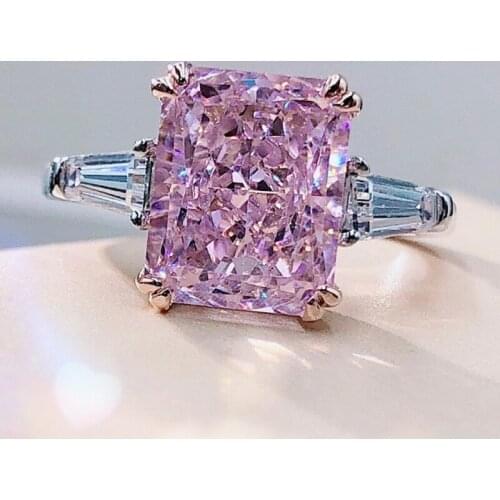 100% 925 Sterling Silver 2 Carats Pink High Carbon Diamond Rings For Women Sparkling Wedding Party Bridal Fine Jewelry