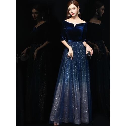 Full Length Chinese Sexy Off Shoulder Oriental Party Female Cheongsam Stage Show Qipao Dress Elegant Celebrity Banquet Dresses