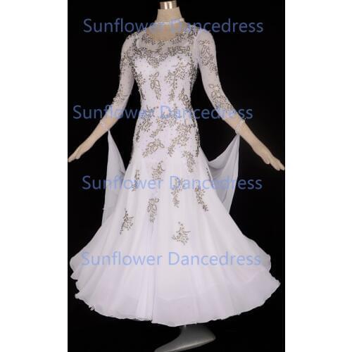Women ballroom dance dress competition dresses ballroom waltz dresses white dress long sleeves with wings