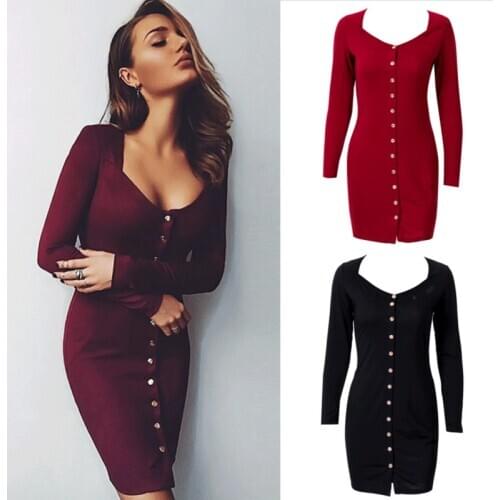 Women Winter Sexy Christmas Bandage Long Sleeve Bodycon Mini Dress Ladies Costume Xmas Plus Sized Jumper Evening Party Dress