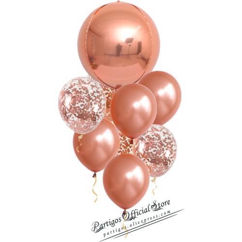1 set 4D Rose Gold wedding decorations balloons Foil metallic shiny Stars globes Birthday Party Decor Supplies Helium ballons