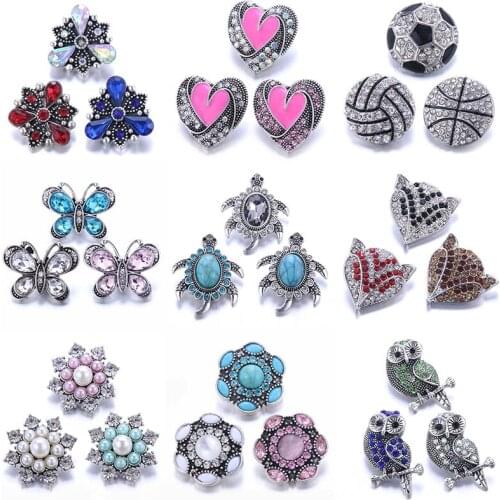 10pcs/lot New Snap Button Jewelry Rhinestone Crystal Flower Snap Button for 18MM Snap Bracelet Charm Snap Jewelry
