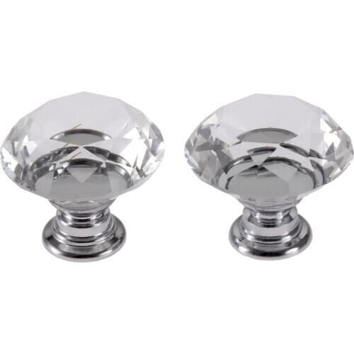 2Pcs 30mm Diamond Shape Design Crystal Glass Knobs Cabinet Door Wardrobe Drawer Pull Kitchen Cupboard Handles Hardware