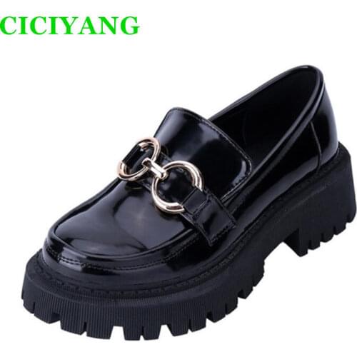2021 Spring Womens Platform Leather Shoes Girls British Style JK Uniform Shoes Wedge Womens Single Shoes Black High Heels