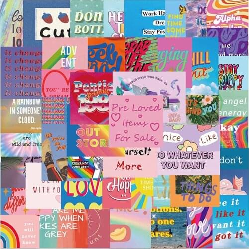 50PCS Cartoon Phrases Aesthetic Stickers DIY Guitar Suitcase Water Bottle Bike Graffiti Sticker Decal Kid Toy Gift