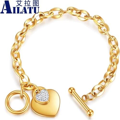 Ailatu Classic Love Heart Bracelet Fashion Stainless Steel Double Heart Style Pendant Womens Jewelry Top Quality