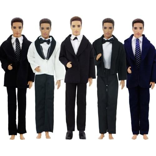 Handmade Doll Accessories Men Outfit Shirts + Coat + Trousers Tie Bow Formal Suit Tuxedo Clothes for Barbie Ken Doll Toy