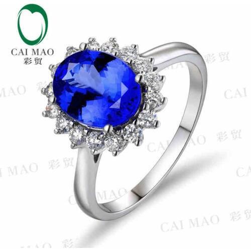 CaiMao 18KT/750 White Gold 2.81 ct Natural IF Blue Tanzanite AAA 0.5 ct Full Cut Diamond Engagement Gemstone Ring Jewelry