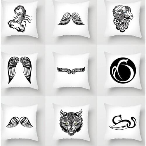Geometric Cushion Cover Black and White Polyester Pillowcase Dotted Stripe Grid Cat lobster owl Art Cushion Cover Hotel Family