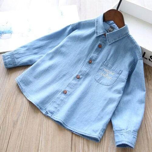 Boys and girls denim shirts children pocket blouses kids top wholesale
