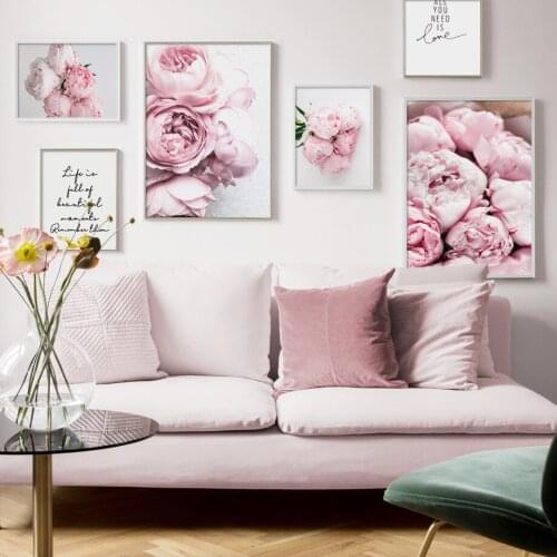 Elegant Peony Flower Leaves Plant Quotes Nordic Poster Modern Wall Art Print Canvas Painting Wall Pictures For Living Room Decor