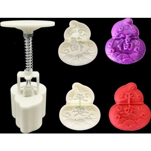 H55A Mooncake Moulds 3D Gourd Shape Pattern Design Hand Pressure Fondants Decorations Cookie Cutters for Kitchen Baking Tools