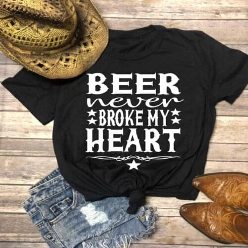Beer Never Broke My Heart T-shirt Funny Unisex Country Music Tshirt Casual Summer Women Crewneck Graphic Drinking Tee Shirt Top