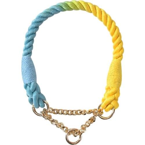 Hand-made Colorful Woven Collar Outdoor Walking P Chain Adjustable Pet Collar For Puppy Dogs