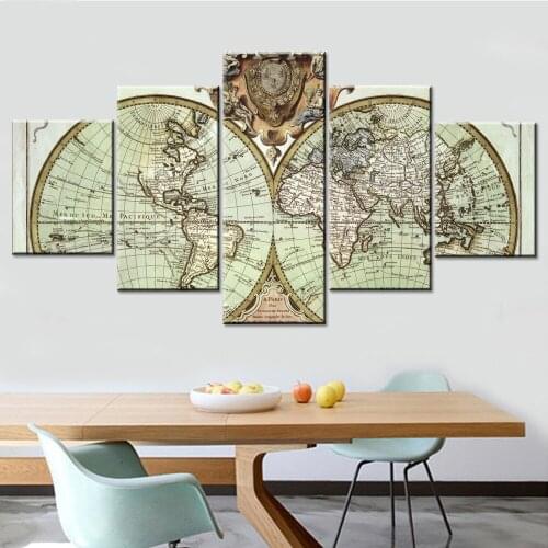 Embelish HD Print Canvas Paintings For Living Room World Map Home Decor Modular Pictures 5 Panels Wall Art Posters Frameworks
